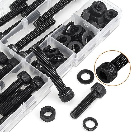 HELIFOUNER 70 Pieces M8 x 30mm /35mm /40mm /45mm /50mm, Hex Socket Head Cap Metric Screws Bolts Washers Nuts Kit, 12.9 Grade Alloy Steel, Fully Threaded, Black - size: M8 x 30/35/40/45/50mm, style: Socket Head