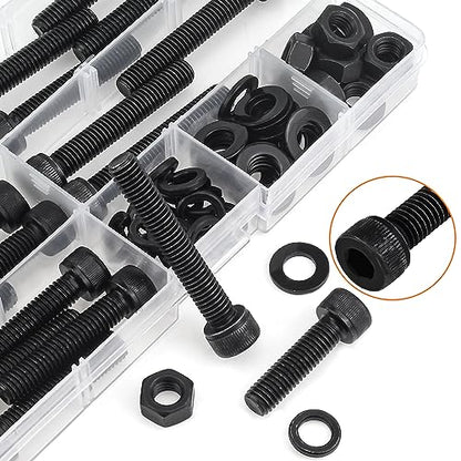 HELIFOUNER 70 Pieces M8 x 30mm /35mm /40mm /45mm /50mm, Hex Socket Head Cap Metric Screws Bolts Washers Nuts Kit, 12.9 Grade Alloy Steel, Fully Threaded, Black - size: M8 x 30/35/40/45/50mm, style: Socket Head
