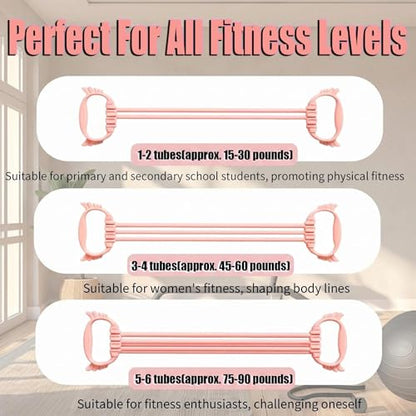 Figure 8 Resistance Bands with Handles, 6 Tube Adjustable Resistance Bands for Arms Back Exercise, Arm Bands for Workout, Strength Training & Full Body Fitness - color: pink