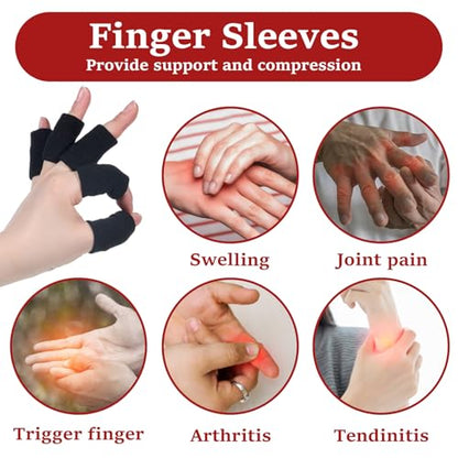 10 PCS Finger Sleeves, Elastic Finger Compression Sleeves, Breathable Thumb Sleeve for Relieving Pain Arthritis, Basketball, Volleyball