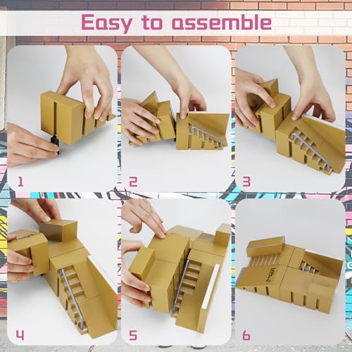 Skate Park Kit for Finger Skateboard - Ramp Parts, Training Props With 2 Fingerboards - color: Yellow 5pcs