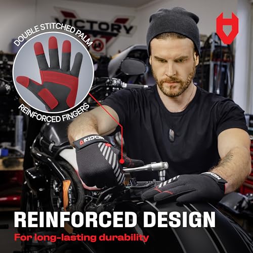 NoCry Utility Gloves for Men with Reinforced Fingers and Thumb Crotch; Double Stitched Palm and Touchscreen Tips; Breathable and Highly Flexible; — Ideal for Mechanics, Construction and Yard Work - size: X-Large, style: Lite