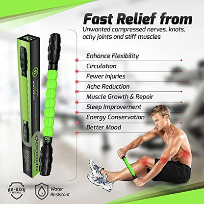 Physix Gear Roller Stick - Muscle Roller Massage Stick for Legs, The Stick Massage Roller for Deep Tissue Massaging Stick for Athletes, Physical Therapy Muscle Roller, Recovery Stick Roller - color: Green