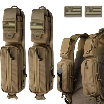 WYNEX Molle Accessories Pouch of Double Zipper Pocket Version, Backpack Strap Pouch Shoulder Strap Molle Attachment Tactical Accessories Bag Shoulder Starps Zipper Pocket Additional Phone Holder - color: Coyote Brown-2Pcs