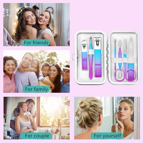 Manicure Set Nail Clipper Set Women Men Nail Clipper Travel Manicure Kit | Personal Nail Care Tools with Case Fingernail Clippers Manicure Pedicure Tools Grooming Kit Gifts for Women Men Teen Family - color: Rainbow