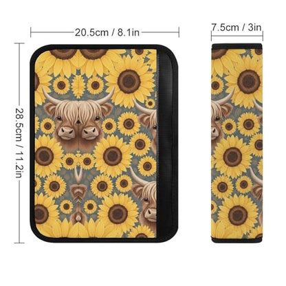 2 Pack Highland Cow Sunflowers Car Seat Straps Shoulder Pads Universal Fit Neck Strap Covers for Adults and Children, All Vehicles, Pressure Relief - color: Pattern 429