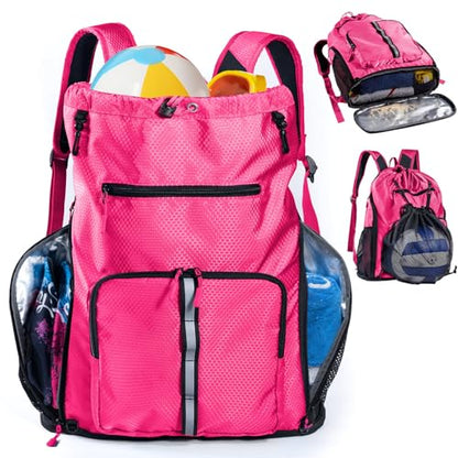 Large Beach Backpack Waterproof Sandproof - Customized Oversized Drawstring Pool Bag with Shoe Compartment for Toiletries, Towels, Gym, Travel - color: Pink, size: Large