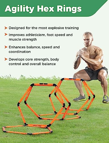 GHB Hex Agility Rings Speed Rings with Carrying Bag 6 Set | Portable Hexagon Rings, Agility Ladder for Agility Footwork Training