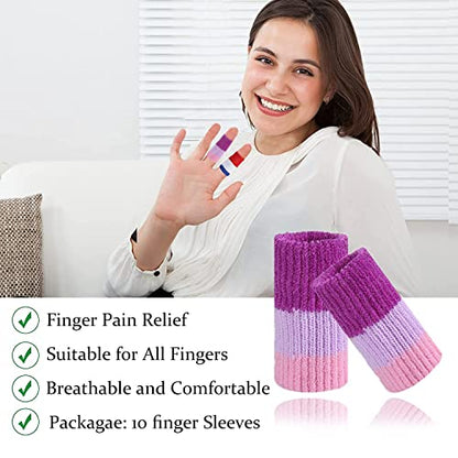 Finger Compression Sleeves, 10 Pcs | Finger Protectors Cots for Arthritis Swelling Basketball Sport, Breathable Elastic - color: Purple Pink