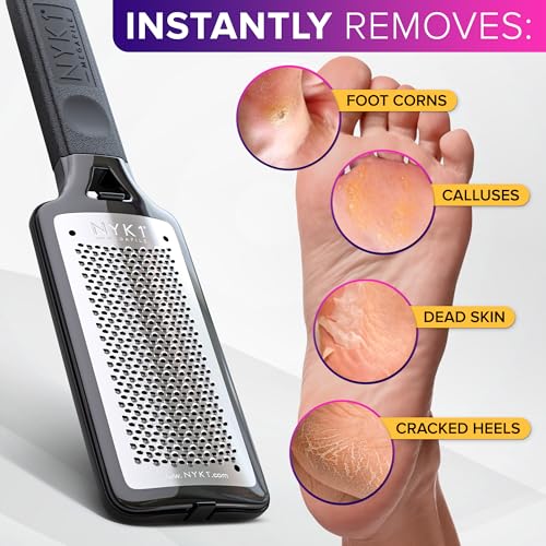 NYK1 RUSTPROOF Foot File Callus Remover for Feet with Catcher | XL Size | MegaFile Hard Skin Remover Foot Scraper for Wet and Dry Use - Non-Slip Textured Grip for Smooth, Soft & Callus-Free Feet