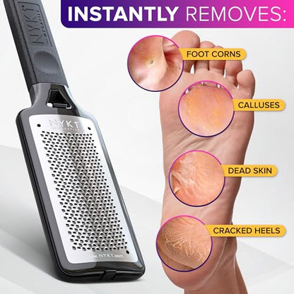 NYK1 RUSTPROOF Foot File Callus Remover for Feet with Catcher | XL Size | MegaFile Hard Skin Remover Foot Scraper for Wet and Dry Use - Non-Slip Textured Grip for Smooth, Soft & Callus-Free Feet
