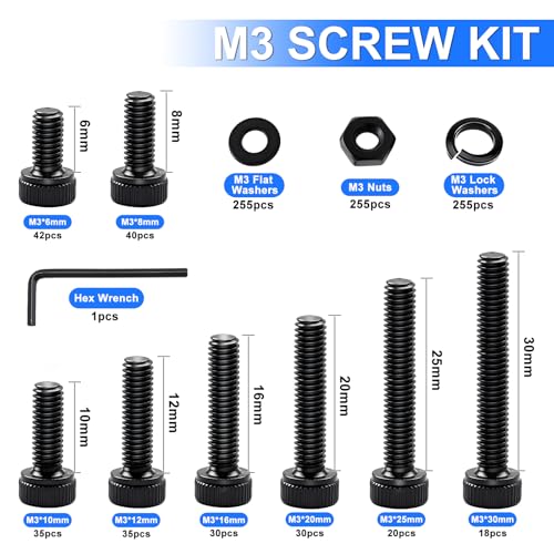 1015PCS M3 Screws Kit, M3x6/8/10/12/16/20/25/30mm Hex Socket Head Cap Screws Bolts Nuts Washers Kit, 12.9 Grade Alloy Steel Metric Machine Screw for 3D Printing - size: M3 x 6/8/10/12/16/20/25/30mm, style: Socket Head