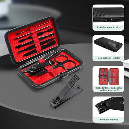 10Pcs Manicure Kit, Manicure Set Nail Clippers Kit Professional Stainless Steel Nail Care Tools with Leather Travel Case, Travel Nail Care Set for Men and Women