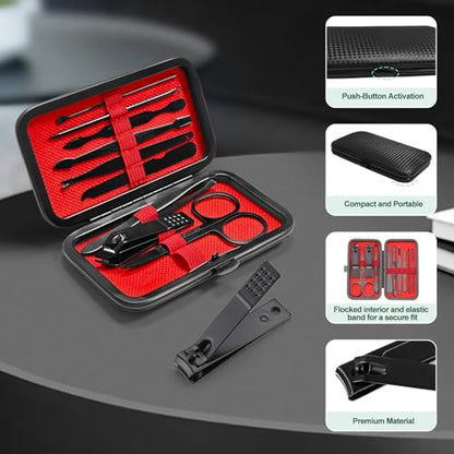 10Pcs Manicure Kit, Manicure Set Nail Clippers Kit Professional Stainless Steel Nail Care Tools with Leather Travel Case, Travel Nail Care Set for Men and Women