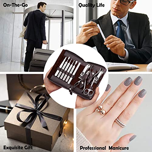 FAMILIFE Manicure Set, Nail Clippers Set Professional Manicure Kit 11 in 1 Stainless Steel Pedicure Tools Nail Kit Mens Grooming Tool with Portable Leather Travel Case Dark Violet Birthday Gifts - color: Purple