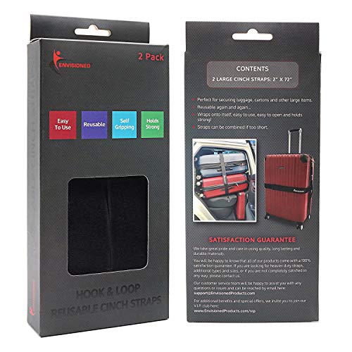 Reusable Cinch Straps 2" x 72" - 2 Pack - Hook and Loop Straps (Black) - color: Black, size: 2" x 72"