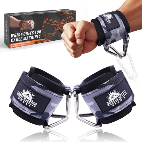 Wrist Cuffs for Cable Machines – Padded & Adjustable Straps for Lateral Raises, Tricep Pushdowns & Strength Training - color: Camouflage gray, size: size M(5.5"-6.7")