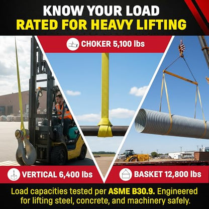 DD Sling (USA Made). 2" wide X (4' to 20' lengths) in Listing! 2 Ply Twisted Eye, Nylon Lifting Slings, Eye & Eye, Heavy Duty (900 webbing), 6,400 lbs Vertical, 5,100 Choker, 12,800 Basket Load Capacity (2inX6ft) - size: 2inX6ft