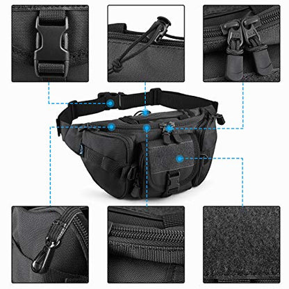 FRTKK Tactical Fanny Pack Military Waist Bag Pack with USA Flag Patch Utility Hip Pack with Adjustable Strap for Outdoors Fishing Cycling Camping Hiking Dog Walking (Black) - color: Black