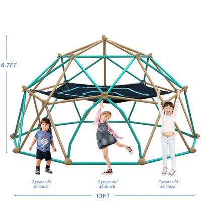 Merax 13FT Climbing Dome with Hammock, Outdoor Geometric Dome Climber | Playground Climber for Kids 3-10 Supporting 1000 lbs, Easy Assembly Play Center Jungle Gym - style: 13FT Blue & Coffee