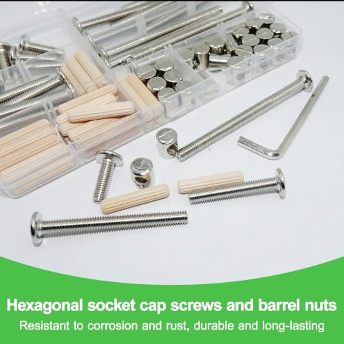 25 Set Crib Screws Set,Bed Frame Bolts, Nuts and Wooden Dowel Pins Kit,Hex Socket Cap Furniture Screws&Barrel Nuts for Beds Furniture Headboards Crib Hardware Replacement Kit, M6x20/40/60/80mm Wrench - size: Silver-M6x20/40/60/80mm-25 Sets