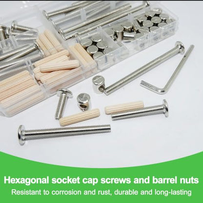 25 Set Crib Screws Set,Bed Frame Bolts, Nuts and Wooden Dowel Pins Kit,Hex Socket Cap Furniture Screws&Barrel Nuts for Beds Furniture Headboards Crib Hardware Replacement Kit, M6x20/40/60/80mm Wrench - size: Silver-M6x20/40/60/80mm-25 Sets