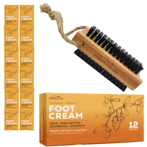 Travel Foot Care Kit – Callus Remover Foot Cream Travel Pack + Wooden Cleaning Finger Nail Brush with Nylon Charcoal Bristles & Hanging Rope