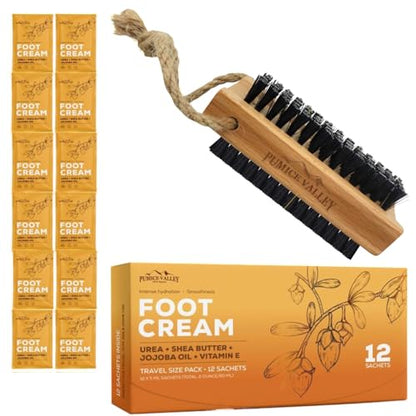 Travel Foot Care Kit – Callus Remover Foot Cream Travel Pack + Wooden Cleaning Finger Nail Brush with Nylon Charcoal Bristles & Hanging Rope