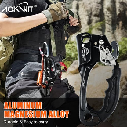 UIAA & CE Certified Rope Ascender Aluminum Alloy Rock Climbing Gear Strong Rigging Rappelling Equipment for Rock Tree Climbing Arborist Rescue Mountaineering Caving - color: Right Hand Black 1