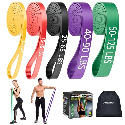 AugKnot Resistance Bands for Working Out: 5-Levels Silicone Exercise Bands Set - 3X Tear-Resistant Pull Up Assistance, Odorless Anti-Slip for Men Women Home Gym