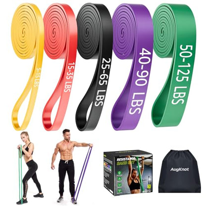 AugKnot Resistance Bands for Working Out: 5-Levels Silicone Exercise Bands Set - 3X Tear-Resistant Pull Up Assistance, Odorless Anti-Slip for Men Women Home Gym