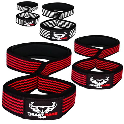 BEAST RAGE Heavy Duty Lifting Wrist Straps for Weightlifting, Figure 8 Loop Powerlifting Deadlift Strap Wraps Weights Padded Support Professional Fitness Gym Bodybuilding - color: Red
