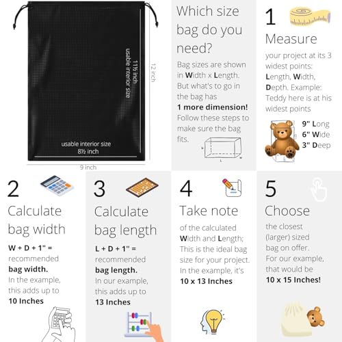 PALTERWEAR Tech-Weave PU-Coated Drawstring Bags (Set of 5) Water-Resistant, Directional-Stretch Travel Organizers for Gym, Toiletries, Tech Gear, Tablet - Durable, Wipe-Clean (Black 3D, 9 x 12 In) - size: 9 x 12 Inch