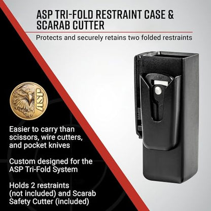 ASP Scarab Cutter for Tri-Fold Restraints, Clippers for Safe Removal of Disposable Cuffs, Compact Safety Blade for Removing Bands and Medical Bracelets - style: trifold case + scarab cutter
