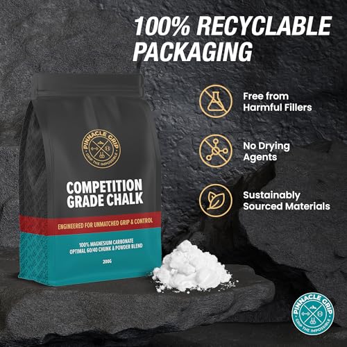 Climbing Chalk - Competition-Grade Gym Chalk for Rock Climbing, Bouldering, Gymnastics, Weightlifting - Magnesium Carbonate Lifting Chalk, 60/40 Chunk & Powder Blend, No Additives - 200g