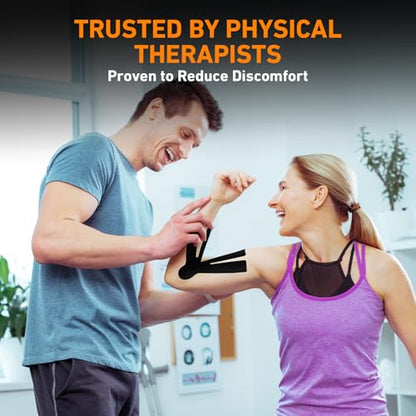 KTQUICK Precut Kinesiology Tape for Elbow Valgus –12PCS Pain Relief Athletic Tape, Waterproof & Hypoallergenic Latex-Free, Elastic Breathable Long-Lasting Elbow Support Tape for All(Black)