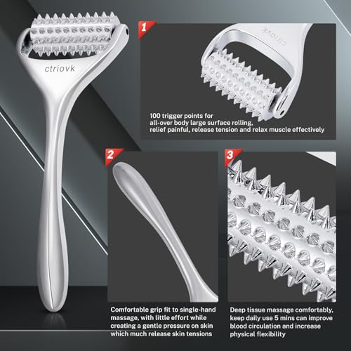 Acupuncture Massage Roller with Acupressure Spikes Roller Massager | Stainless Steel Massage Tool Face Roller, Back & Leg, Finger & Foot Roller, Spiky Massage Roller for Muscle Rolling Massage