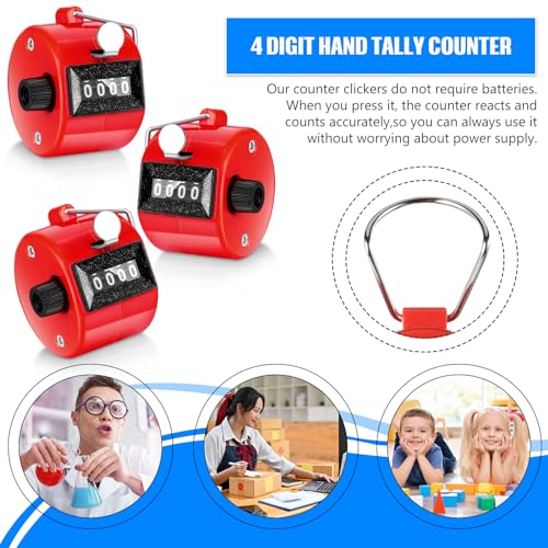 TOODOO 6 Pack Hand Tally Counter 4 Digit Mechanical Palm Clicker Plastic Hand Held Counter Clicker with Metal Finger Ring for School Golf Sports Events Office Stadium - color: Red