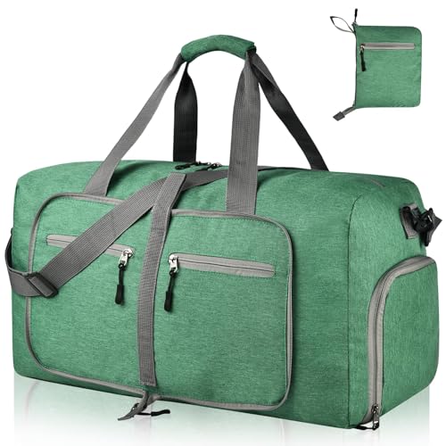 Dimayar 65L Foldable Duffle Bag, Travel & Weekender, Overnight, Gym | Lightweight, Carry-on, Packable, Waterproof & Tear Resistant, Travel Duffel Bag with Shoes Compartment for Men Women - color: Forest Green, size: 65L