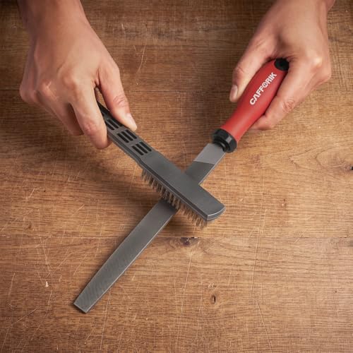 4PCS Metal File Set, 8-Inch, High-strength carbon steel file, Flat/Half round/Round steel file with Handle, Wire Brush, Hand Files Work for Metal, Wood and More