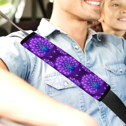 2PCS Universal Fit Car Seat Belt Pad for Kids, Most Cars, Glowing Peacock Sparkle Feathers Purple Seat Belt Cushion, Shock Absorption - color: Pattern 148