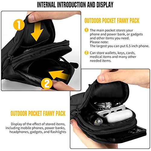 Tactical Molle Pouch Compact Utility Waist Bag Phone Holster Holder for 4.7"-6.9" iPhone 15 Pro Max/15 Pro/14 Plus/14 Pro Max/14/13 Pro Max/13 Pro/12 Pro Max/11 Pro Max - color: Black