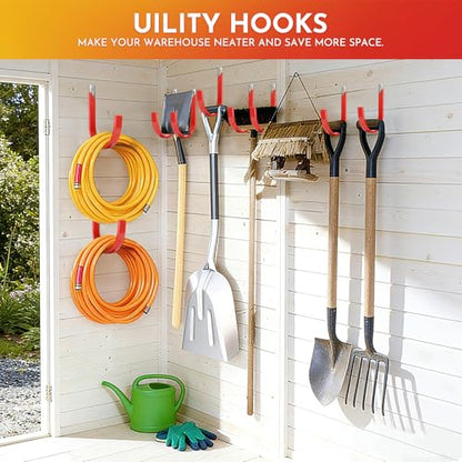 Metal Garage Hooks, Hose Holder Wall Mount for Outside, Heavy Duty Hose Hanger Hook for Water Hoses Outdoor Organizer Study Rack for Garden Hoses, 2 Pack-Red - size: Large