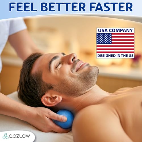 Peanut Massage Ball - Solid TPE - Deep Tissue Pain Relief - Blazing Blue | Cozlow 5" ultra firm double lacrosse massage ball, trigger point roller for mobility, acupressure tool for myofascial release