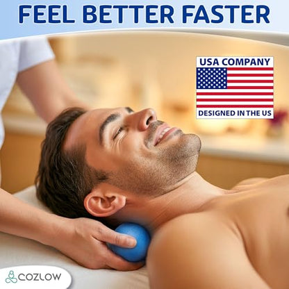 Peanut Massage Ball - Solid TPE - Deep Tissue Pain Relief - Blazing Blue | Cozlow 5" ultra firm double lacrosse massage ball, trigger point roller for mobility, acupressure tool for myofascial release