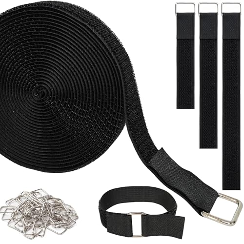 1" x16ft Hook and Loop Straps, Long Adjustable Fastening Straps with 25 Metal Buckles, Cut to Length Cinch Straps, Reusable Nylon Securing Cord Ties for Organizer or Storage - color: 1"x16ft