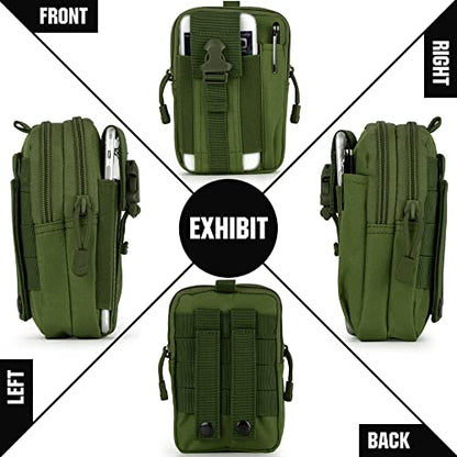 Tactical Molle Pouch Compact Utility Waist Bag Phone Holster Holder for 4.7"-6.9" iPhone 15 Pro Max/15 Pro/14 Plus/14 Pro Max/14/13 Pro Max/13 Pro/12 Pro Max/11 Pro Max - color: Army Green