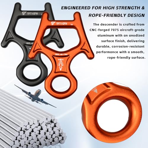 Figure 8 Descender, 30kN Climbing Descender, Heavy Duty 7075 Aluminum Belay & Rappel Equipment for Climbing, Mountaineering, Arborist, Caving, Aerial Yoga - color: 30kN-Orange