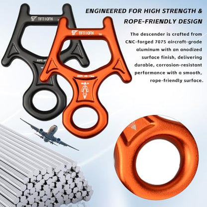 Figure 8 Descender, 30kN Climbing Descender, Heavy Duty 7075 Aluminum Belay & Rappel Equipment for Climbing, Mountaineering, Arborist, Caving, Aerial Yoga - color: 30kN-Orange