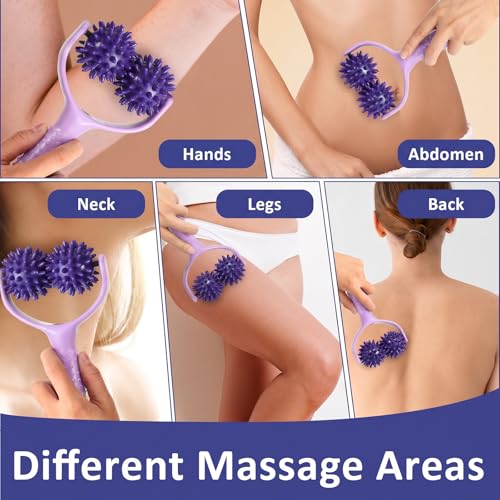 CIATBYYJ Spiky Massage Balls Rollers with Dual Ball Design | Manual Massage Stick, Ergonomic Handle, Lightweight and Portable, Pain Relief for Back Neck Shoulder Leg - color: Purple